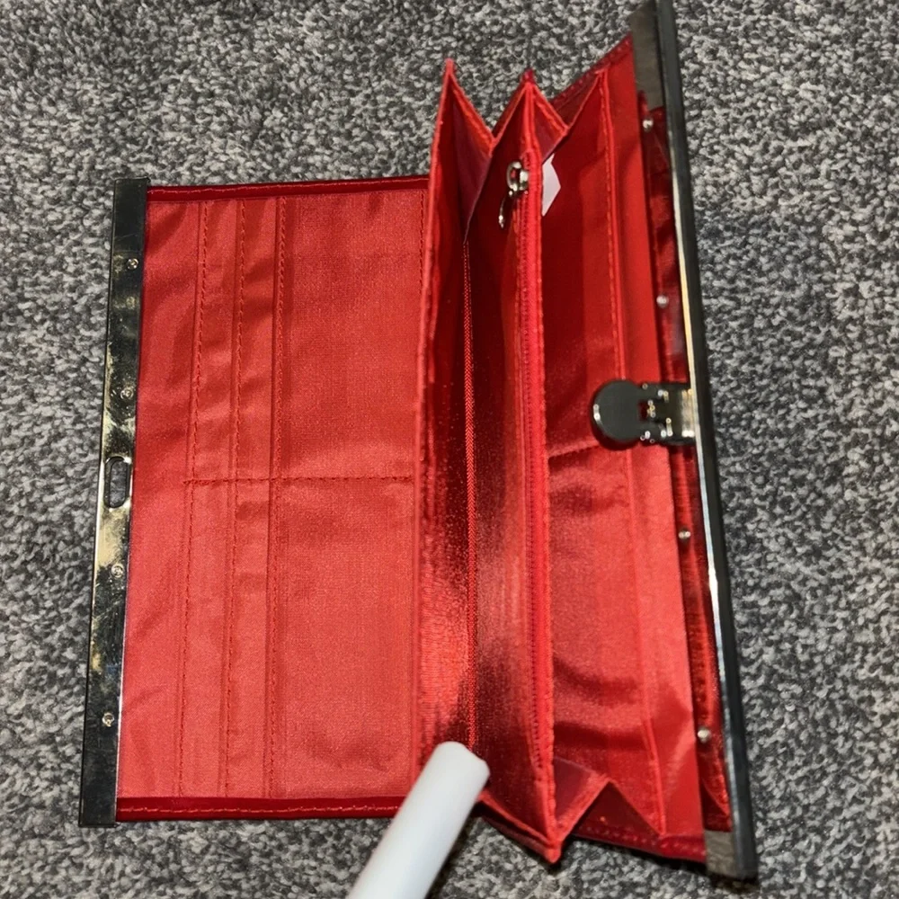 Red patent leather locket wallet never used